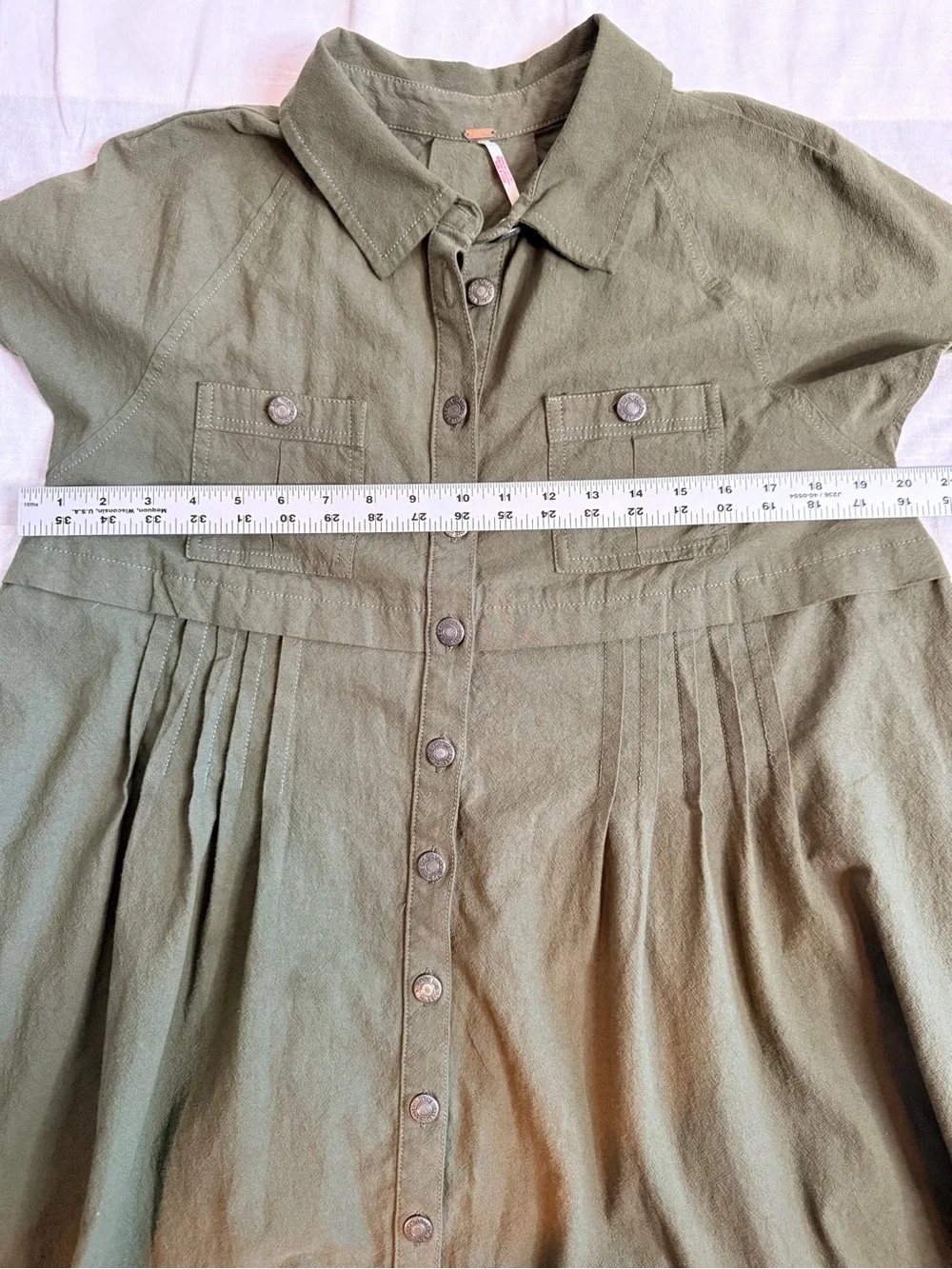 Free People Ronnie Poplin Mini Dress Garden Snake Olive Green S EUC